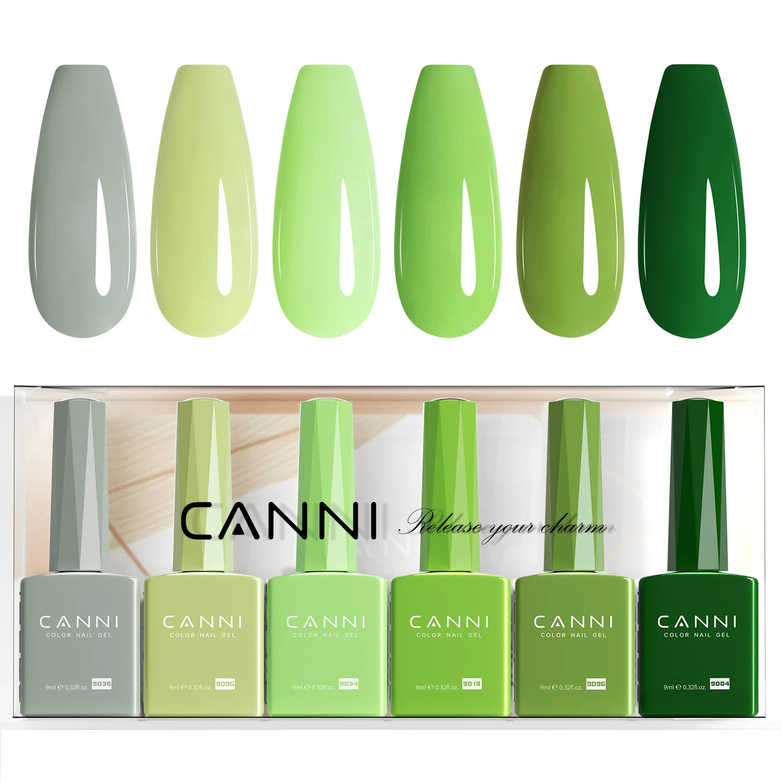 CANNI 6pcs/Lot 9ml oil-free green nail gel UV LED color durable forest fern fusion kit nail gel set-2314 250321