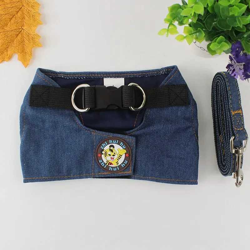 Denim dog vest safety belt set suitable for small and medium-sized dogs cats jeans stars chest straps Chihuahua puppies pet supplies X250326