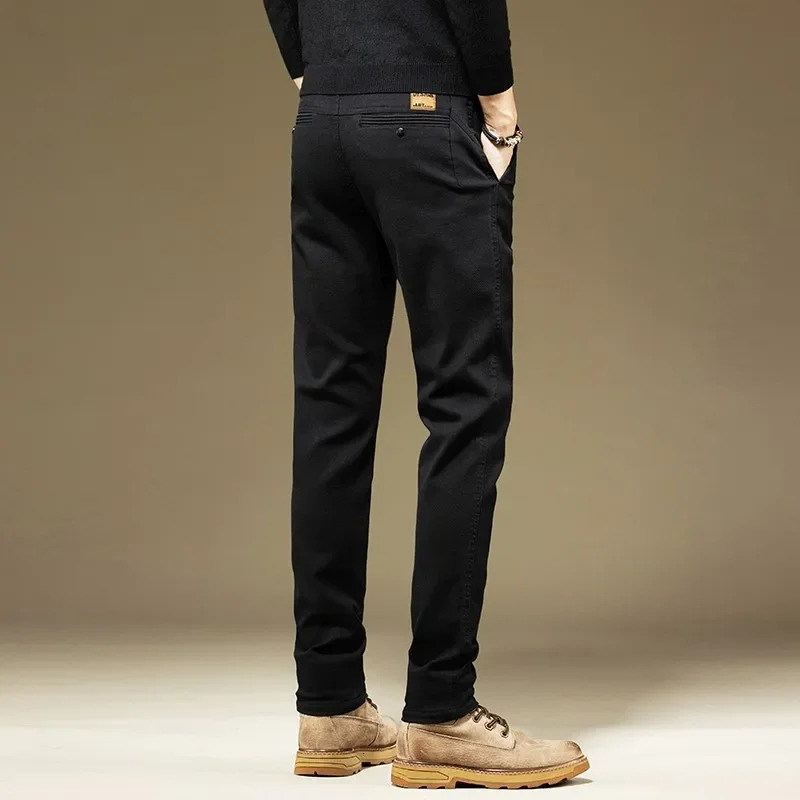 KUBRO Mens Casual Cotton Solid Color Spring and Autumn Straight Business Work Pants High Quality Fashion Black Grey Trousers 250326