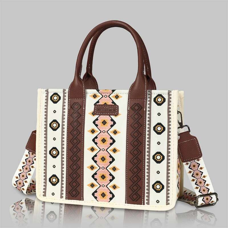 Large Capacity Bohemian Ladies Tote Bag Western Aztec Women Canvas Handbags With Wide Shoulder Strap Fashion Messenger Purse
