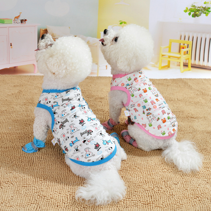Pup Dog Pure Cotton Shirts Cartoon Pattern Dog Summer Tee Shirt Pet Sleeveless T-Shirt Dog Breathable Cooling Soft Vest for Small Medium Dogs Puppies 