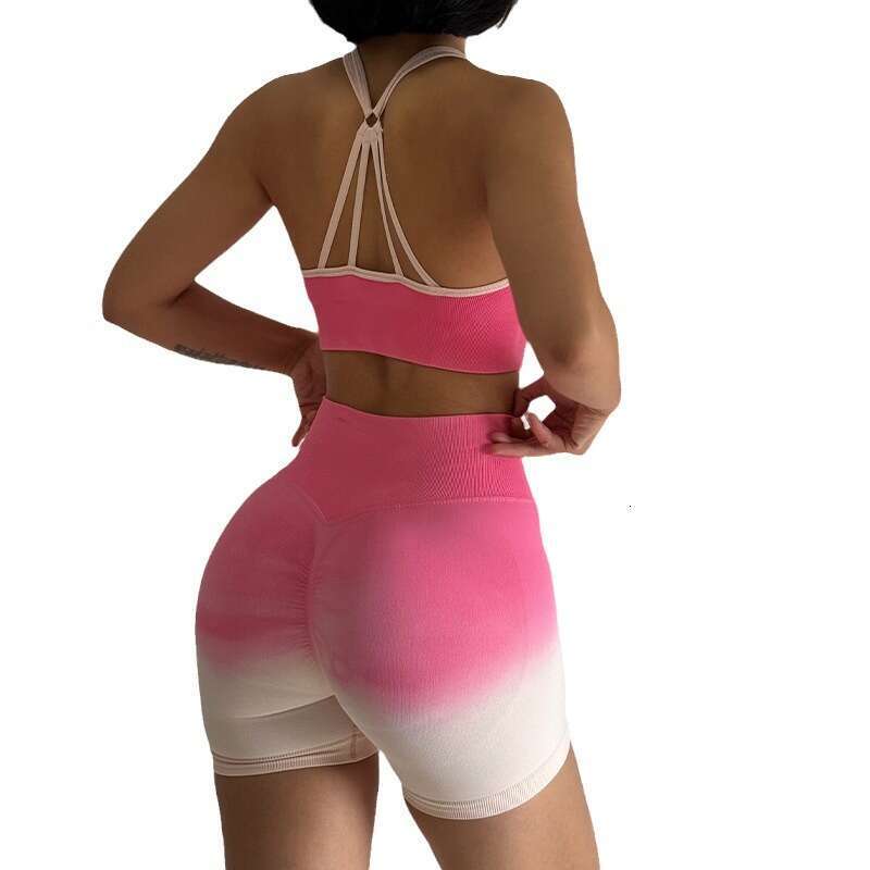 Women Yoga Pants Internet Celebrity Yoga Women S Gradient Set Running Shockproof Sports Bra Hip Lifting Shorts Fitness Set