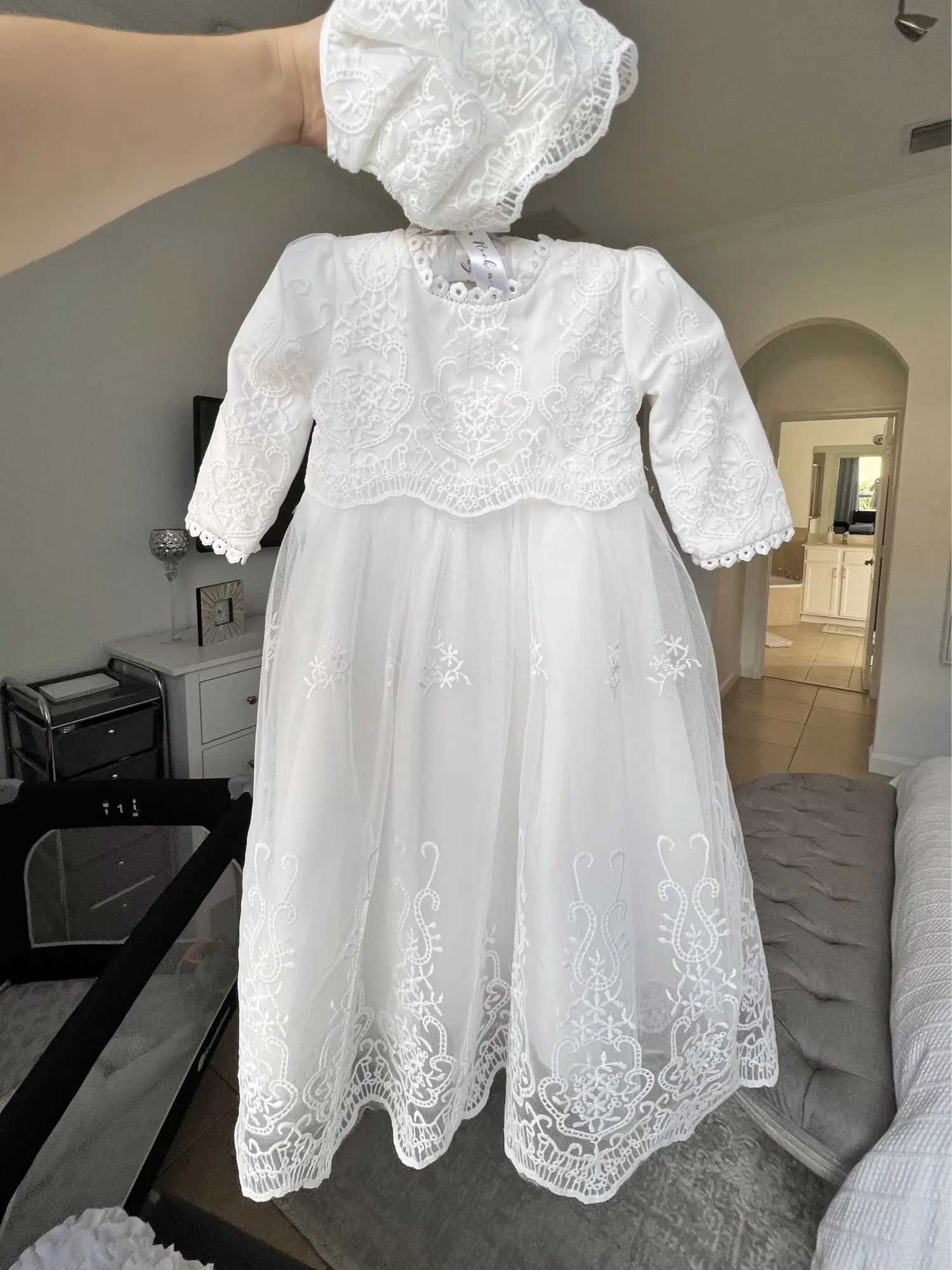 Hetiso Baby Girls Dress Long Sleeve Childrens First Birthday Ball Dress Baptist Bridal Dress PAR 3-24 Months W250326