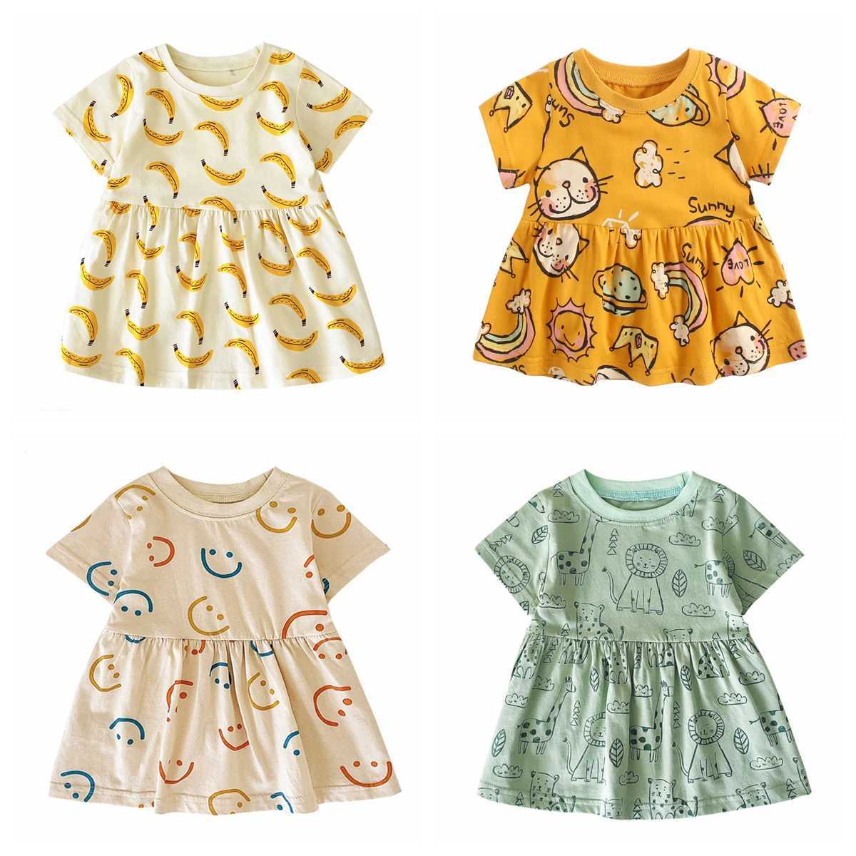 Sanlutoz short sleeved summer baby dress with cute patterns casual childrens clothing made of cotton W250326
