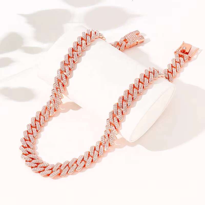 Custom Fashion Jewelry 18K Gold Plated Alloy 14MM Chunky Chain Necklace Full Diamond Zircon Cuban Chain Link Necklace Women Men