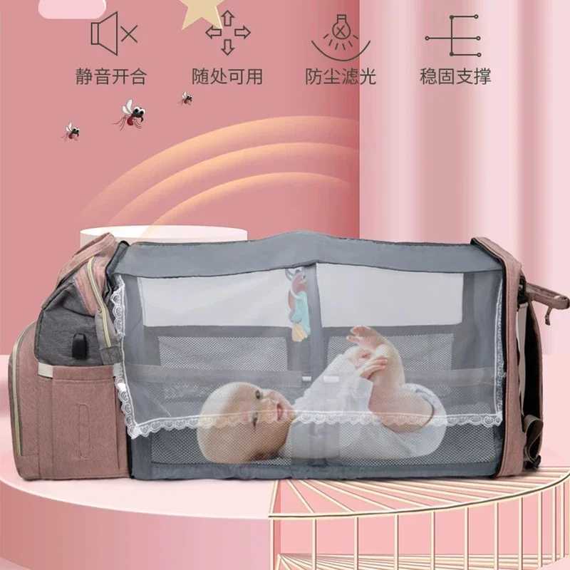 Foldable and Portable Mommy Backpack - with Crib Bed Straps Large Capacity Diaper Bag Maternity Bag for Baby New Baby EquipmentC250326