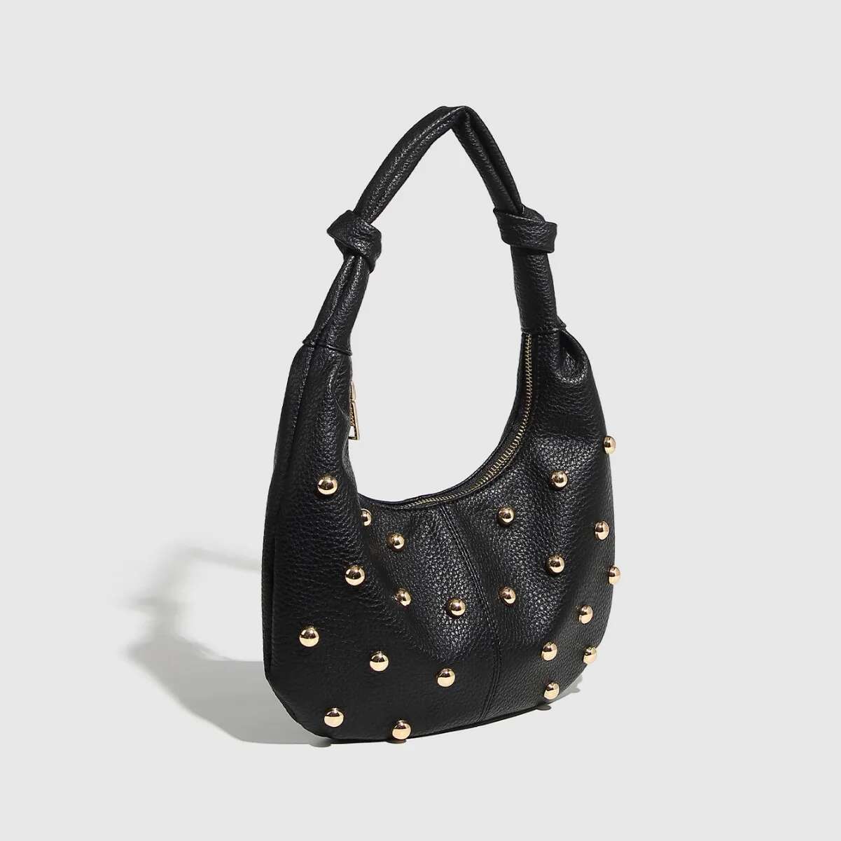 Metallic Rivet Shoulder Half Moon Yellow Bags For Women Handbag Soft PU Leather Cloud Bag Croissant Shopper Purses NEW