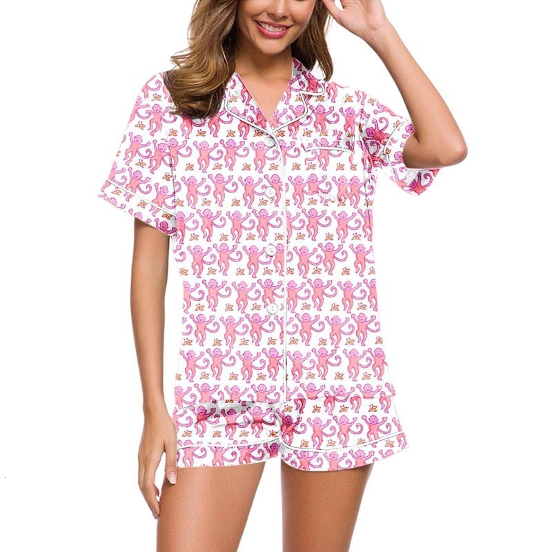 Summer monkey print set, temperament home, parent-child living suit, adult women's sleepwear set