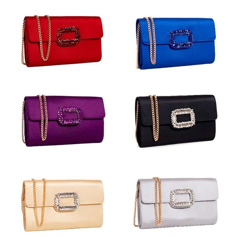 Elegant Satin Envelope Evening Handbags For Women Square Dia Buckle Wedding Bridal Party Purse Shoulder Chain Messenger Bags