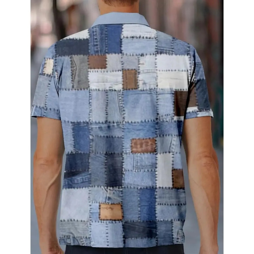Flat weave mens sports shirt 3D printed polo official street clothing short sleeved springsummer slightly elastic y250326