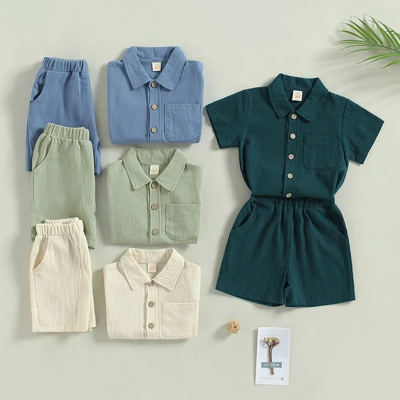 0-4Y Kids Boys Casual Shorts Set Baby Toddler Short Sleeve Buttons Up Shirts Short Pants Children Summer Clothing Homewear 250325