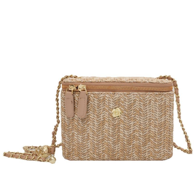 Women's small straw bag fragrance new woven tote box bag beach shoulder crossbody bag 2025s hot