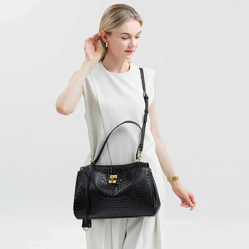 Crocodile Pattern Large Capacity Tote High-Quality Leather Handbag Fashion Travel Crossbody Bag For Women Business Briefcase