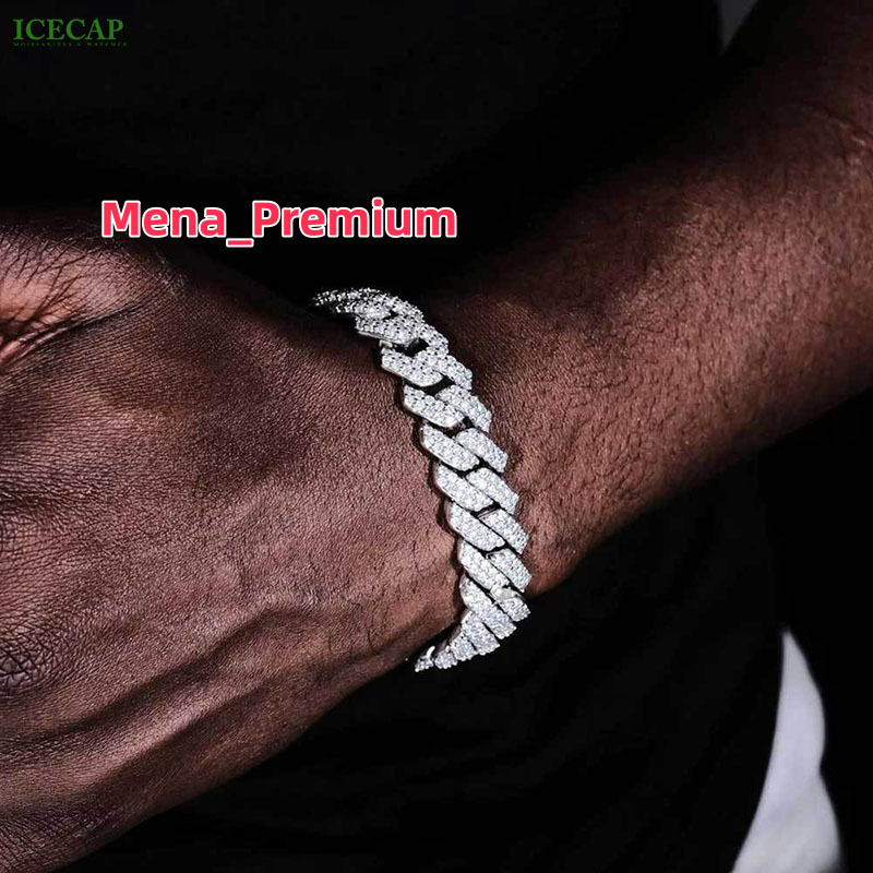 Wholesale Moissnaite Chain Bracelet 925 Silver Cuban Link Ice VVS Moissanite Cuban Bracelet Hiphop 14mm 12mm 10mm Diamond Chain