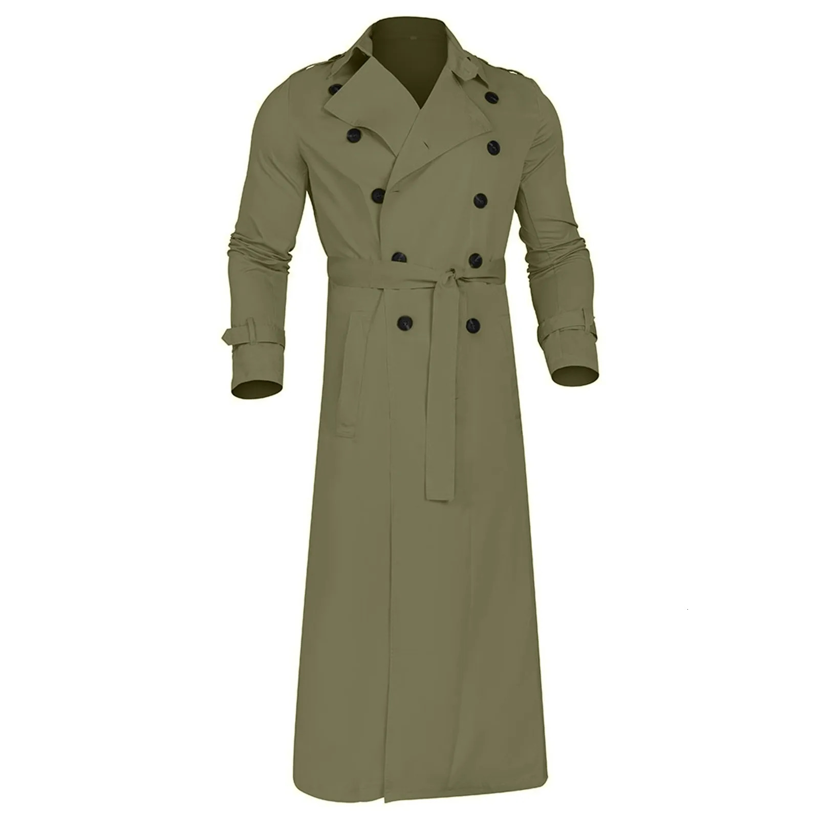 Mens windproof machine spring and autumn long chiffon ultra long trench coat classic trend double chest solid color temperature trench 250324