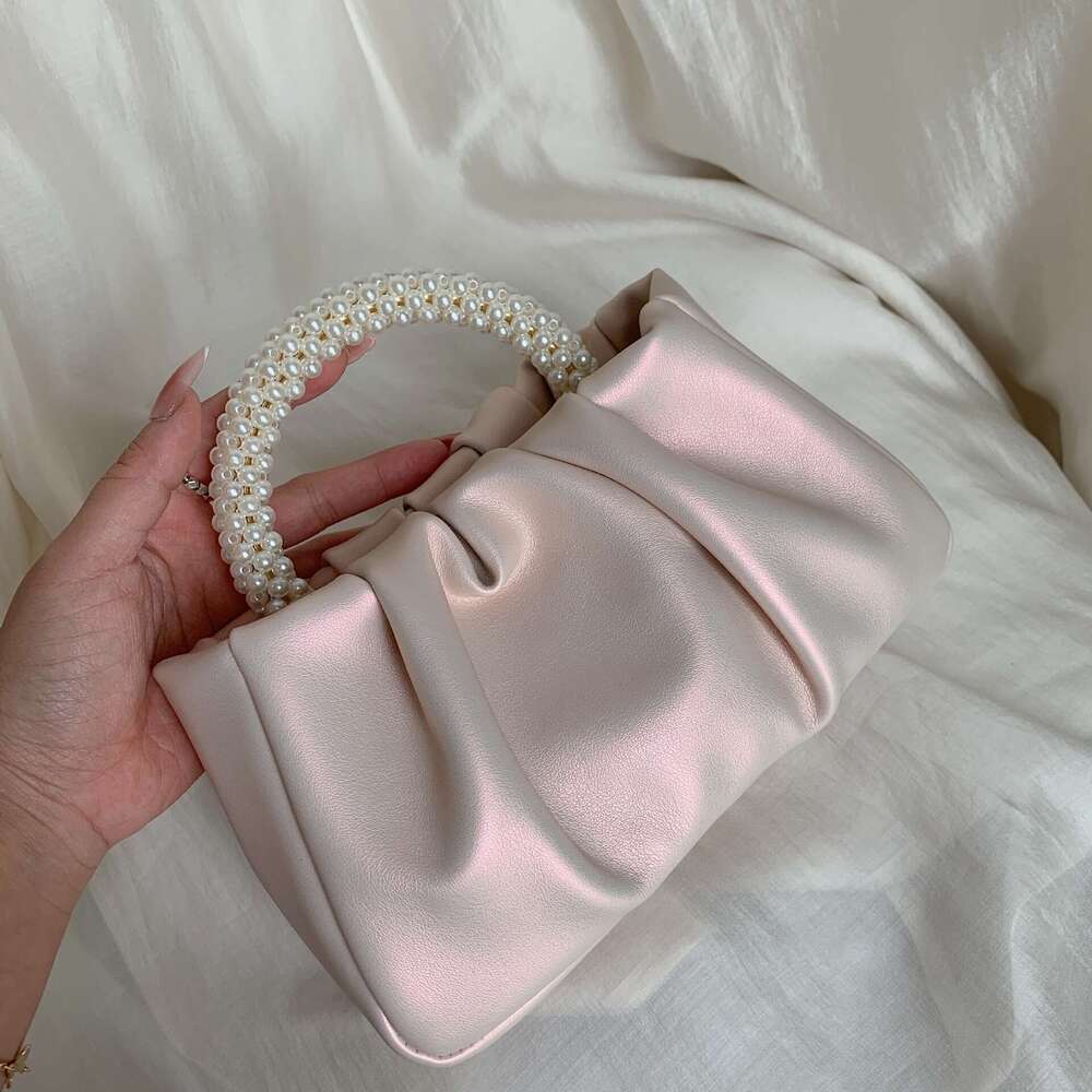62 Women's 2024 New Trendy Fashionable Round Pearl Handheld Folded Cloud Bag, Small and Elegant One Shoulder Crossbody Bag