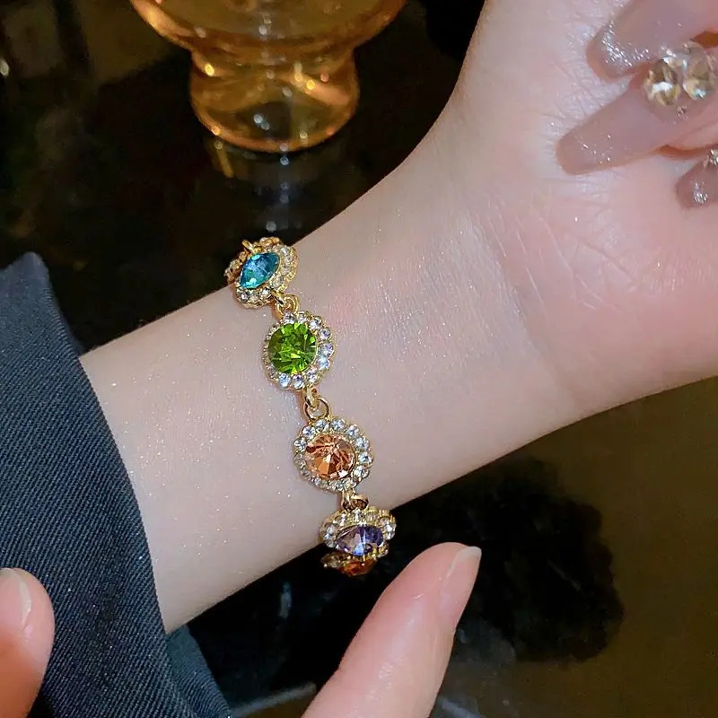 Fashionable and exquisite crystal colored gemstone womens bracelet suitable for birthdays weddings parties jewelry gifts 250326