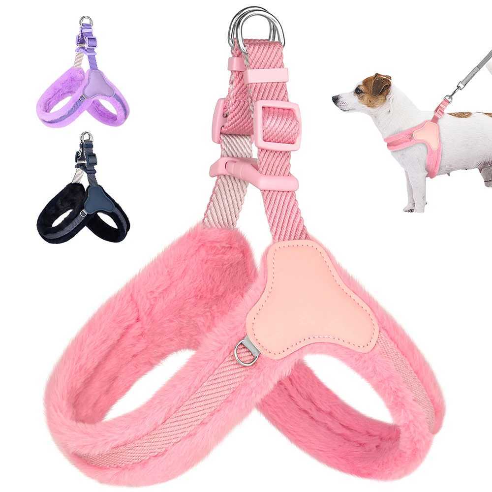 Warm plush dog harness winter dog harness vest adjustable pet vest soft and suitable for small medium large dogs bulldogs pink X250326