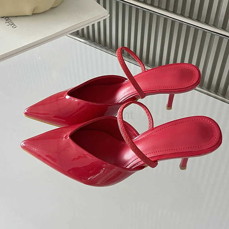 Footwear Shallow Ladies Heeled Sandals Shoes Fashion Pointed Toe Wen Medium H Sandals Shoes Fem Slides Big Size 43 Z250326