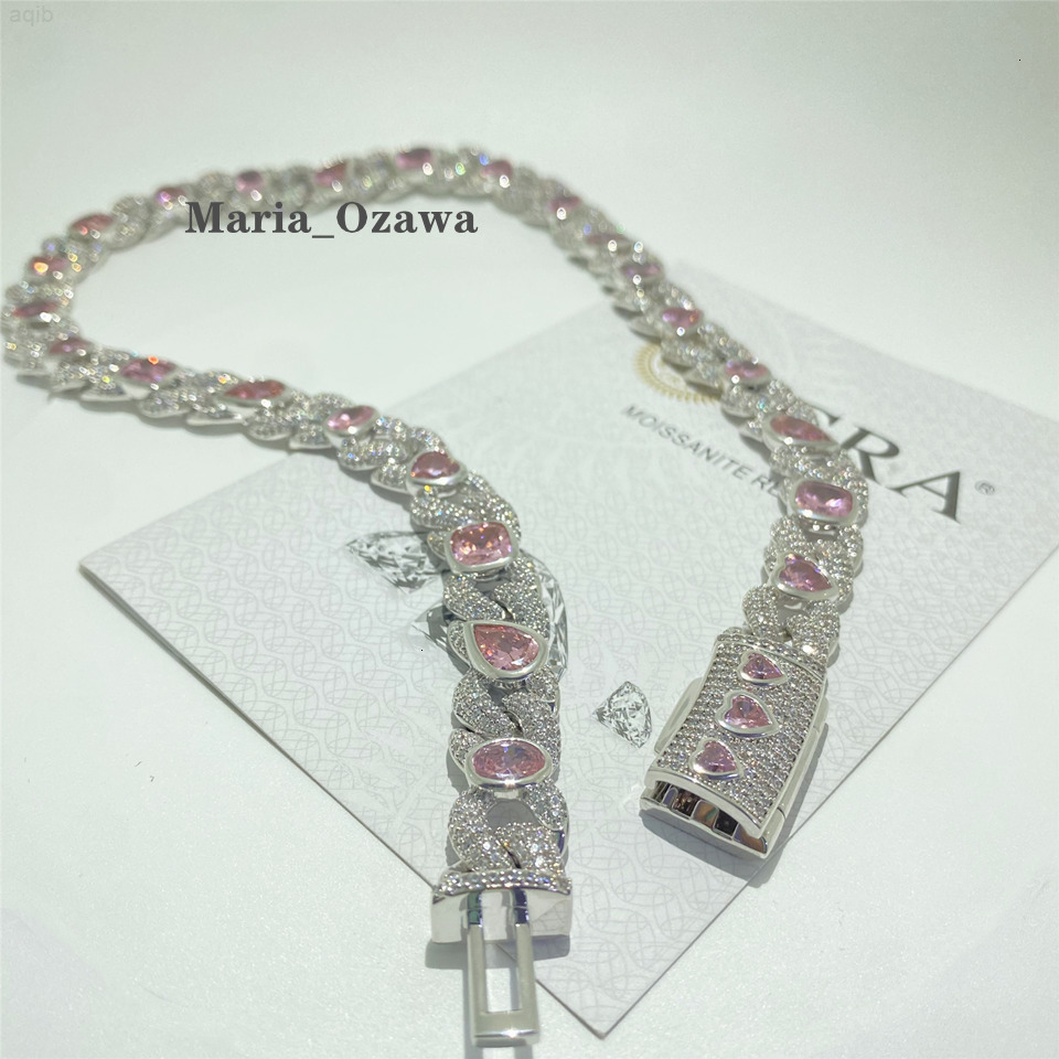 Vvs Moissanite Pink Heart Iced Out Cuban Link Chain Fashion Sailor Moon Custom 925 Sterling Silver Women Jewelry Cuban Necklace