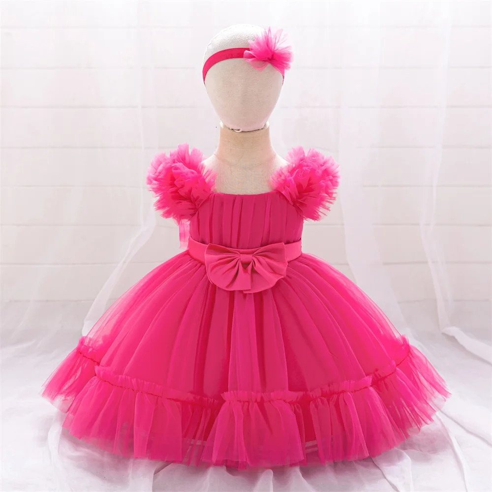 2pcs Lace Big Bow Party Tutu Dress For Baby Girls Fluffy Birthday Gown Princess Clothes Infant Summer Holiday Dresses Flash Wear 250325