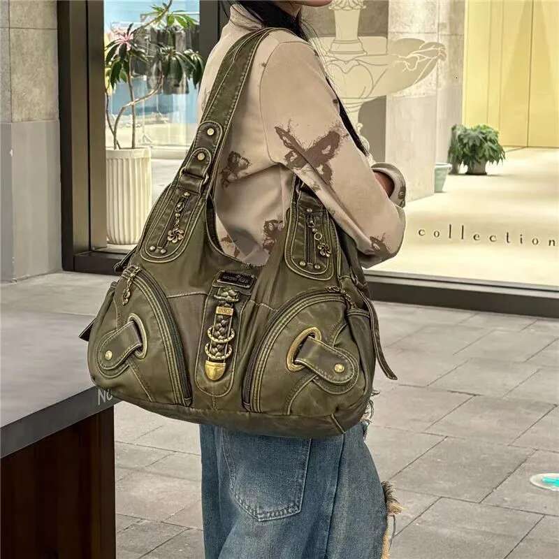 JIAERDI Vintage Brown Y2k Handbag Women Retro Subculture Leather Large Capacity Shoulder Bags Ladies Haruku Aesthetic Tote Bag