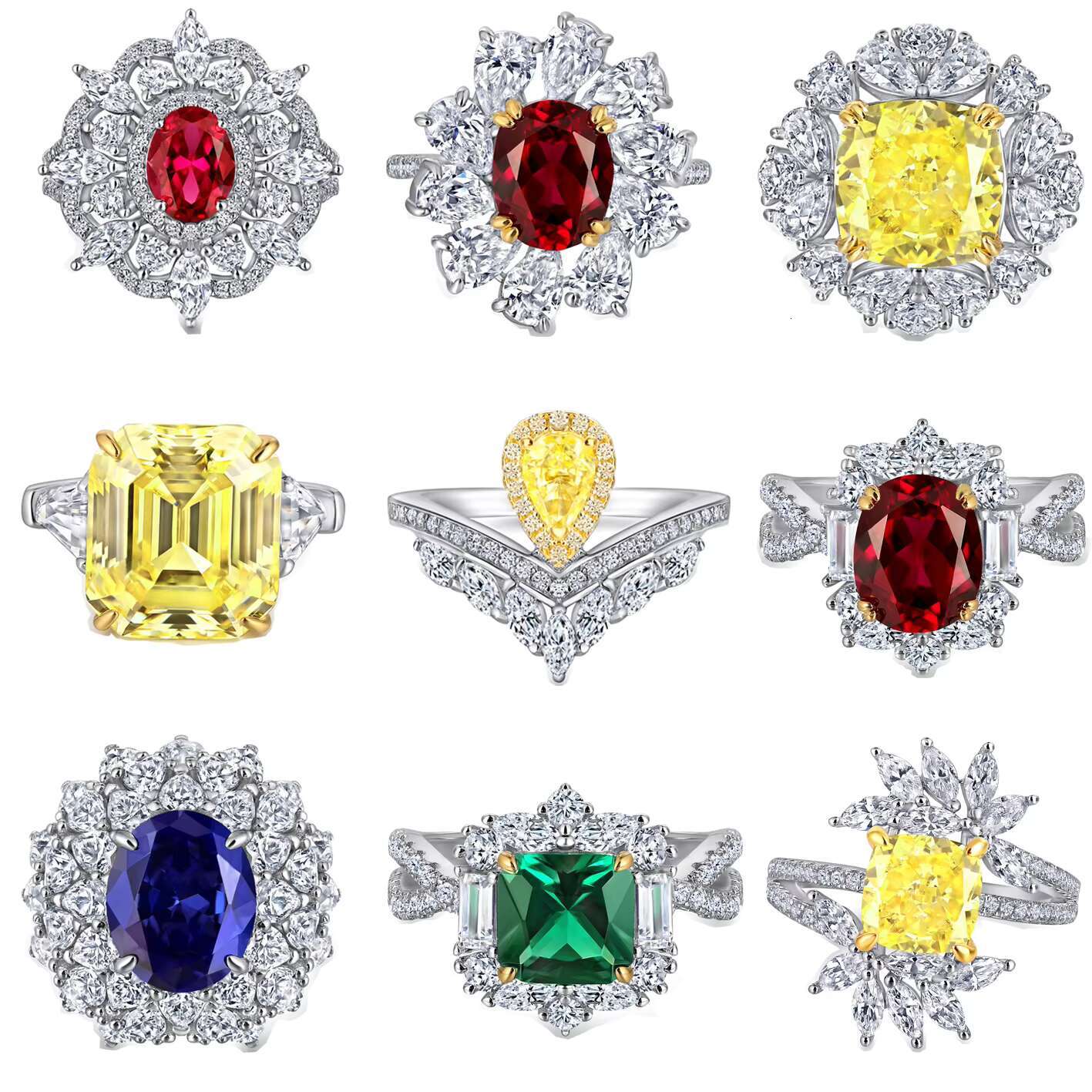 Luxury Wedding Ring Jewelry Women Rhodium Plated Thick 18K Gold Plated Iced Out Diamond Silver Engagement Rings