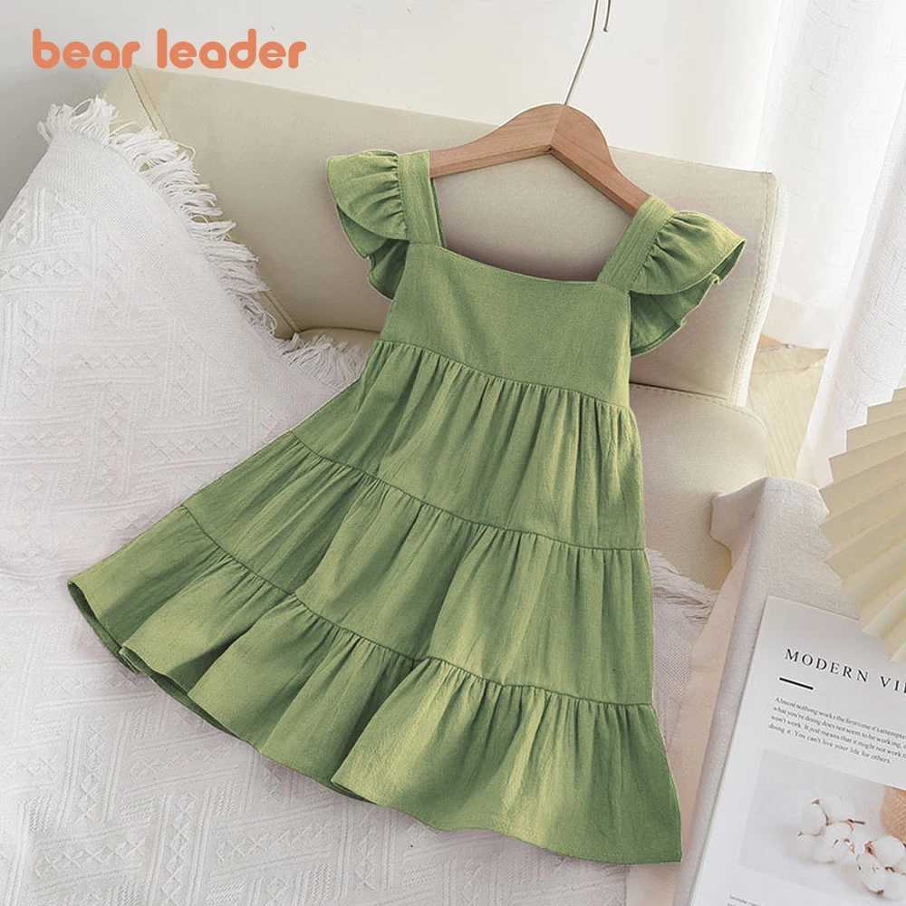 Bear Leader Girl Dress 2023 Summer New Casual Girl Sleeveless Ruffle Princess Dress Cute Solid Color Fashion Dress W250326