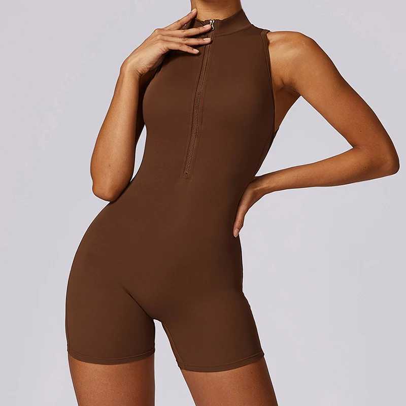 New V-back patchwork sports jumpsuit for women gym jumpsuit sleeveless sportswear womens zipper one-piece yoga suit W250326