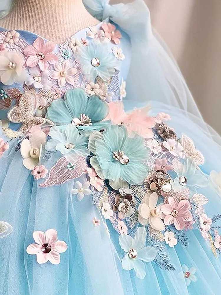 Luxury handmade butterfly violin ball celebration dress 2024 girl birthday party evening dress princess chiffon short skirt W250326