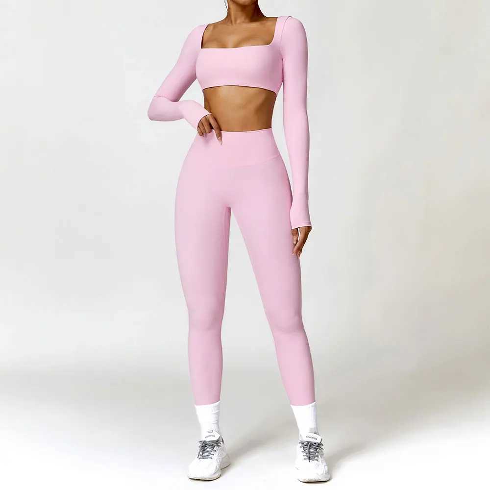 Womens sportswear yoga set 2PCS sportswear fitness bra crop long sleeved sportswear W250326