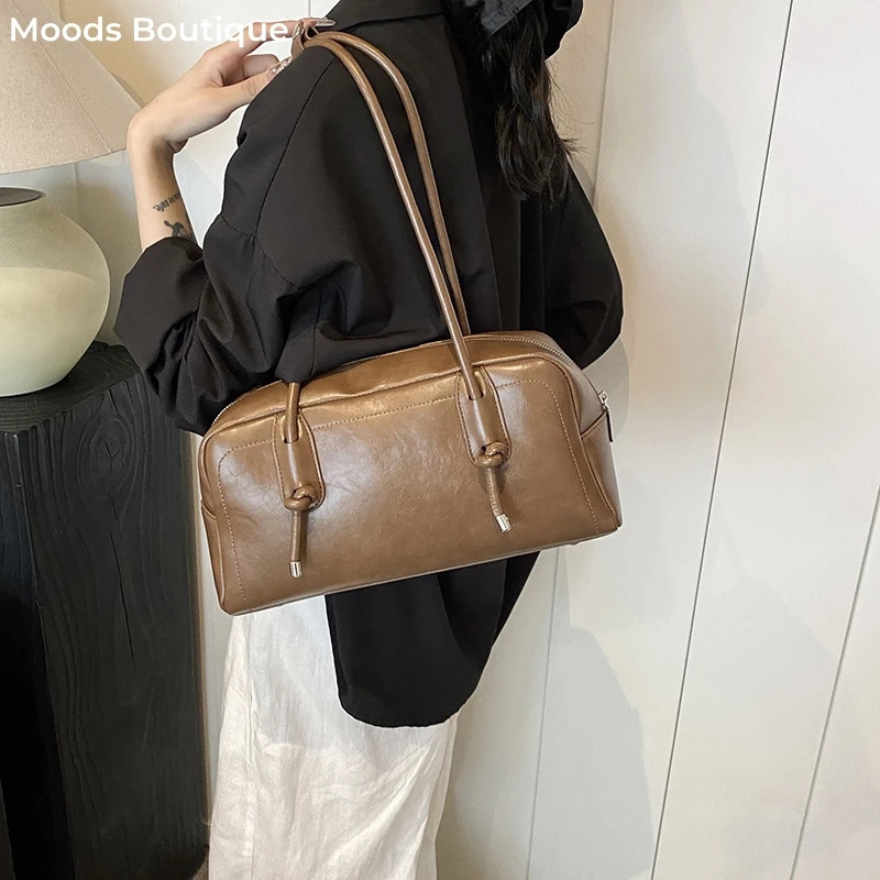 MOODS Retro Womens Shoulder Bag Solid Color Large Capacity Mini Boston Shopping Handbag Latest 250320