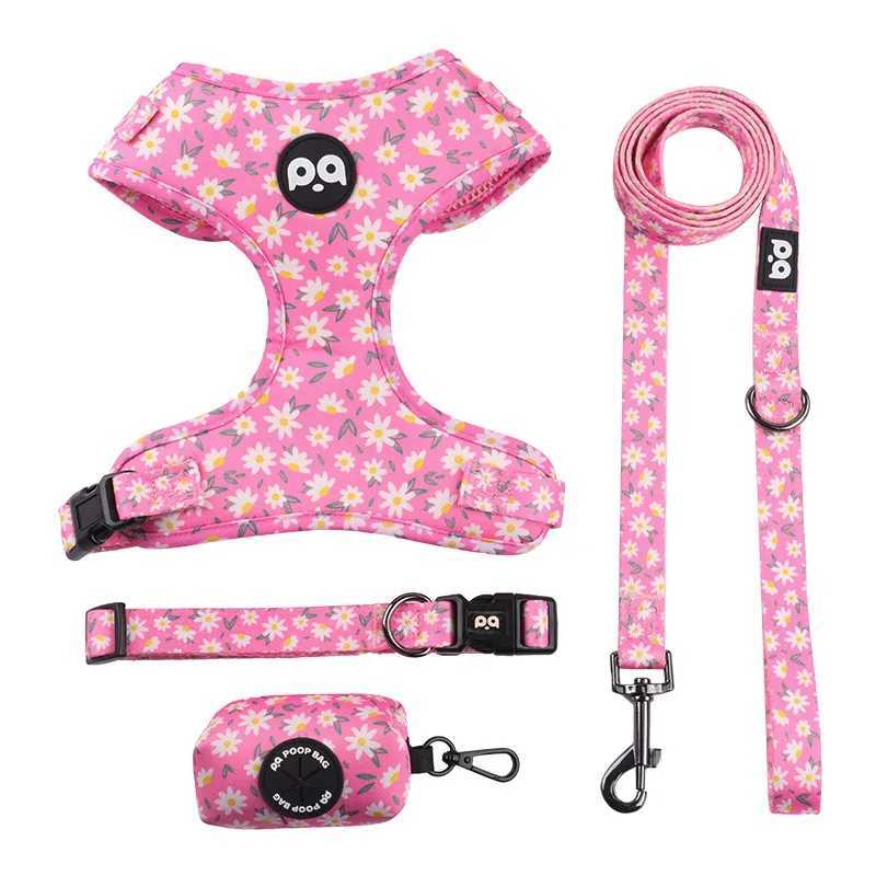 4-in-1 dog harness collar strap set dog poop holder bag pet vest strap breathable pet collar strap X250326