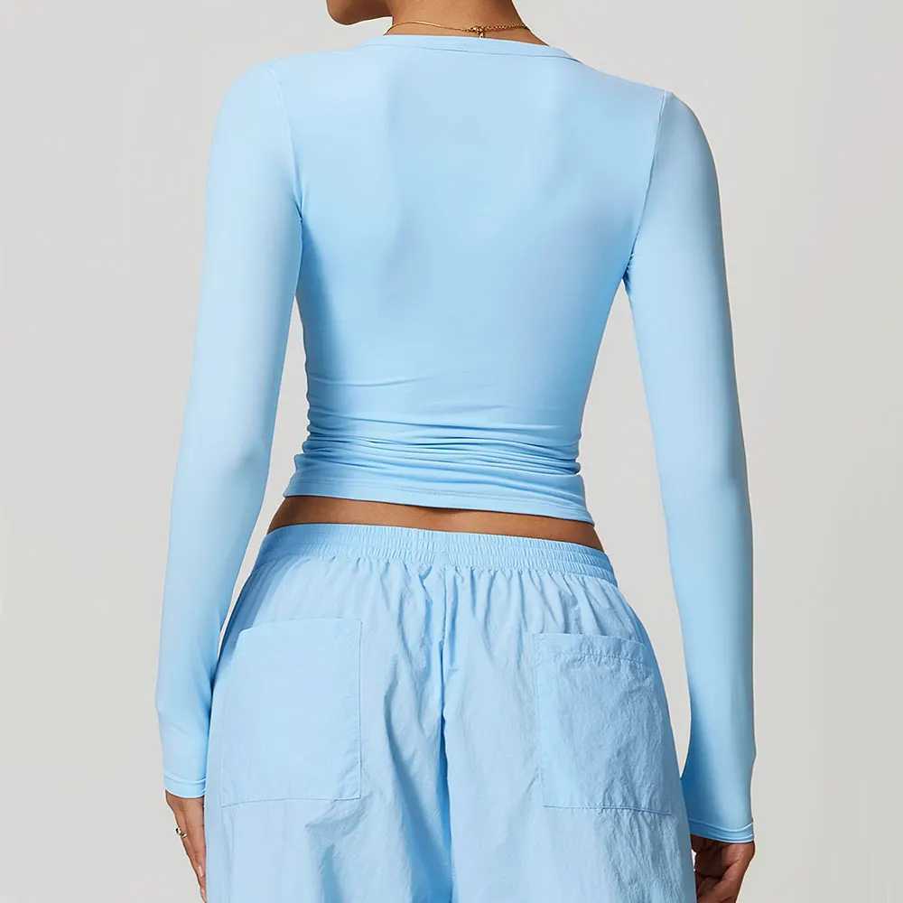 Sexy womens long sleeved top yoga shirt running T-shirt running fitness gym sports top training top solid color W250326