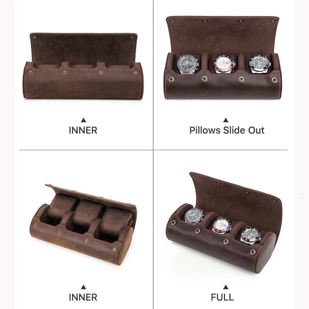 CONTACTS FAMILY 3 Grids Genuine leather Watch box Men Watches Travel Storage and Packaging Wristwatch Case High Quality Gift 250319