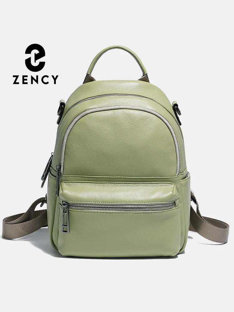 Zency Genuine Leather Backpack Fashion Student School Bag Female Travel Shoulder Women High Capacity Shopper Satchel Bags