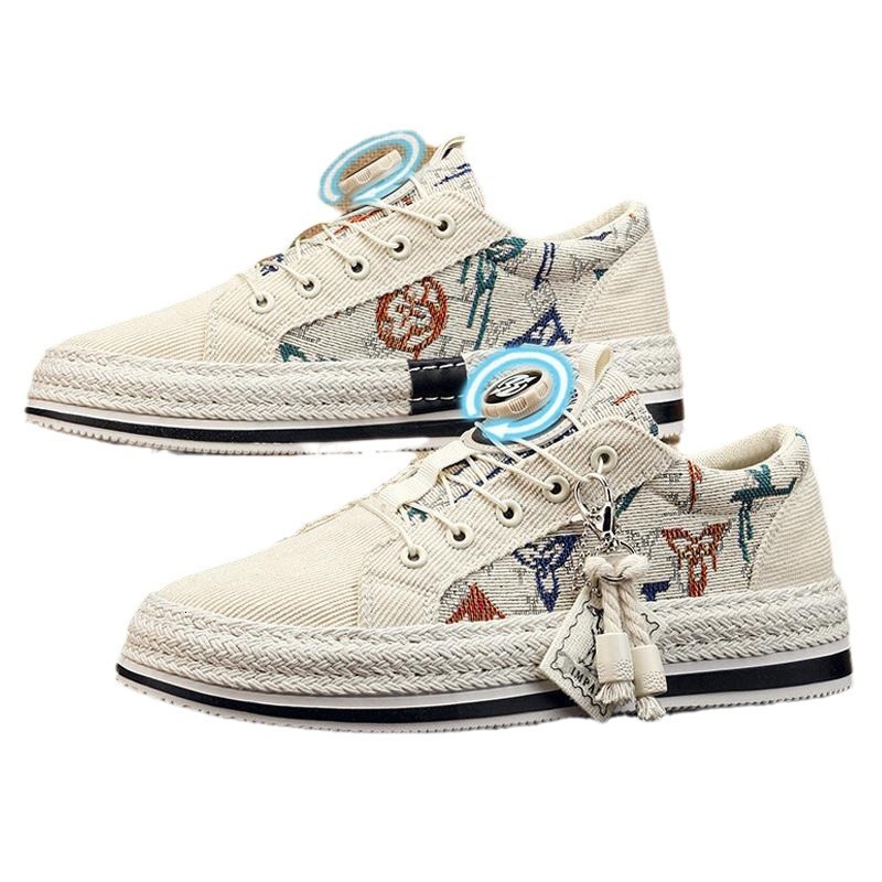 Designer's New Corduroy Fabric Breathable Rotating Buckle Free Lace Up Board Shoes Suitable For Summer Fashion Leisure Color Blocked Sports Men&#