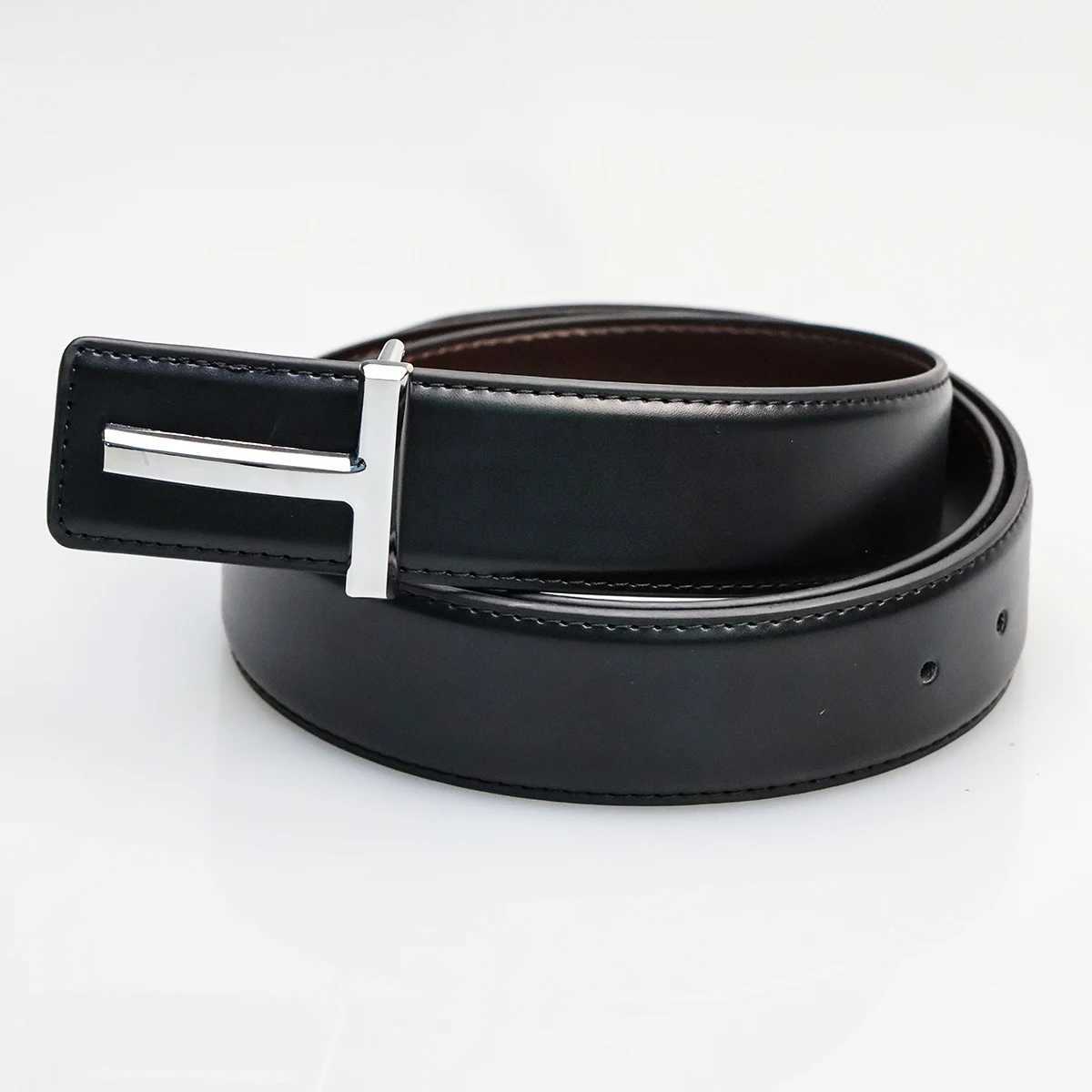 Business alloy letter buckle mens casual leather strap mens high-quality double-layer denim strap W250326