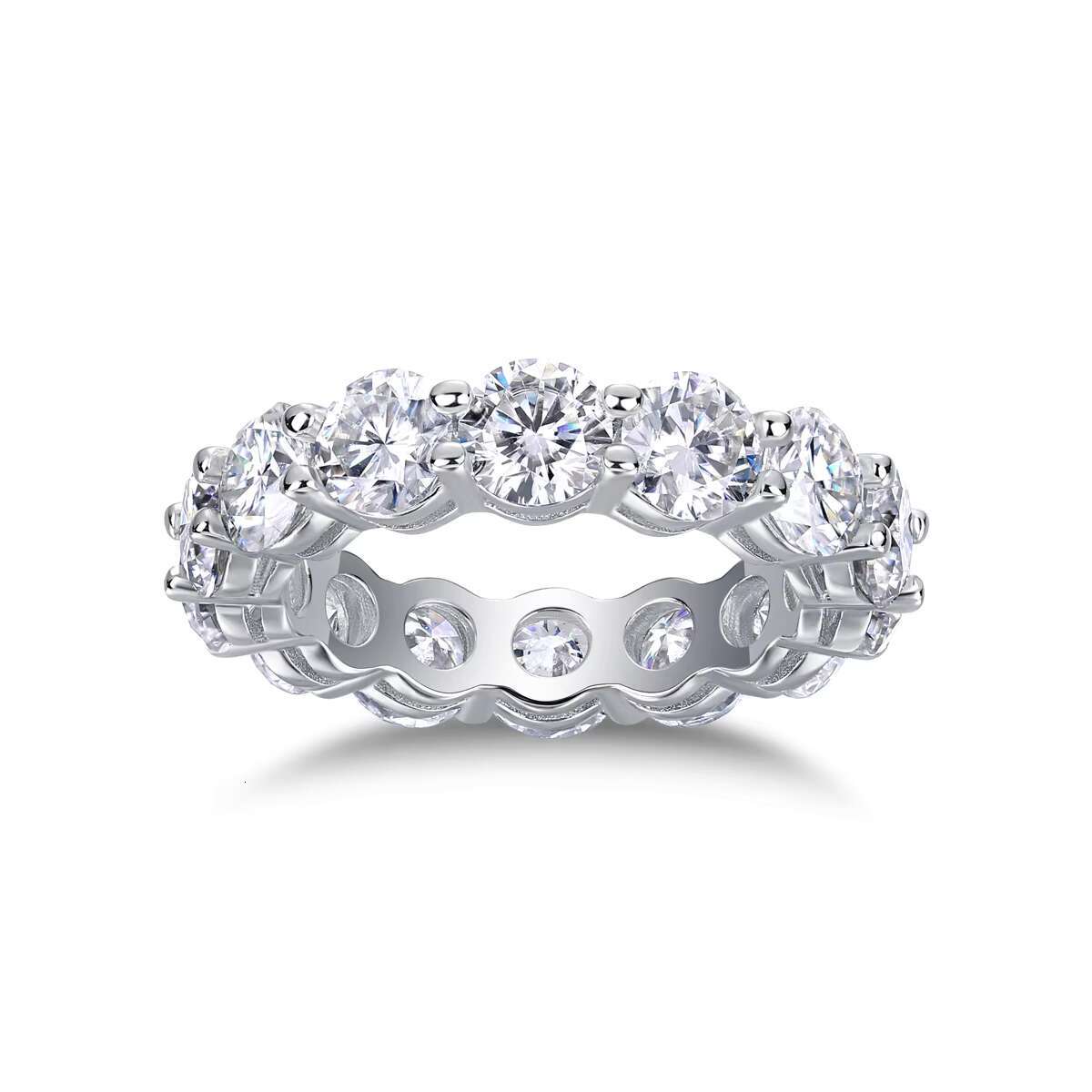 18K White Gold Plated Fine Jewelry Promise Eternity Ring 925 Sterling Sliver Full Diamond D/VVS Moissanite Single Row Rings