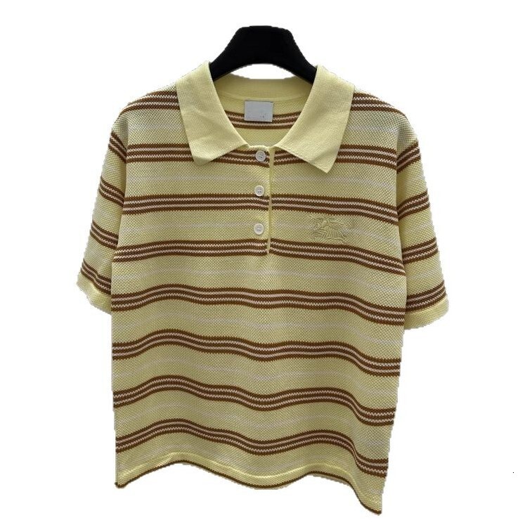 Shenzhen Nanyou Goods~High version BU Home 25 early spring new item, lapel contrasting color striped knitted short sleeved