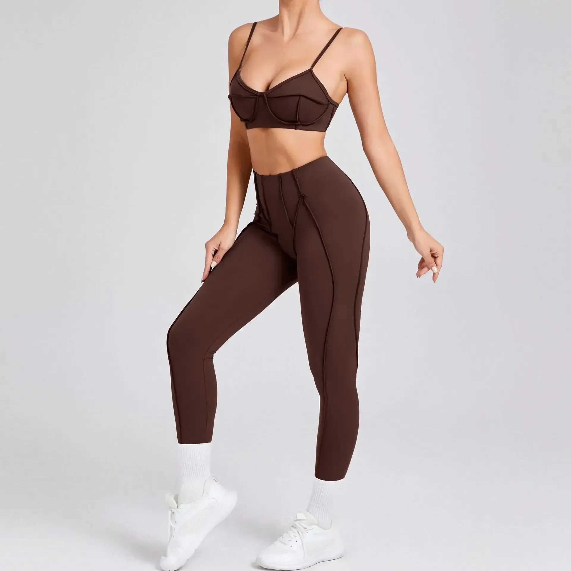 Seamless yoga set exercise and fitness high waist and hip lifting shaping backless and strapless fitness set W250326