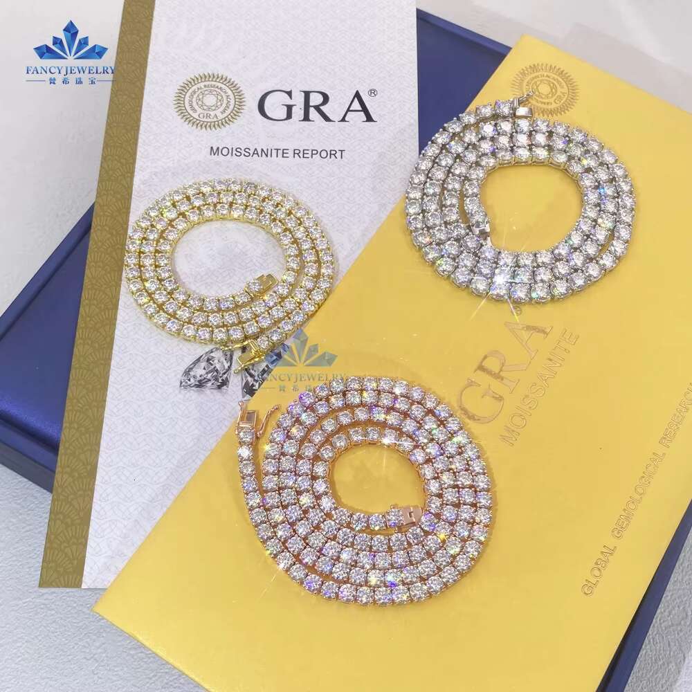 Factory Price Hip Hop Tennis Chains Necklace S925 Silver Iced Out Black Moissanite Diamond Tennis Chains for Men Gifts