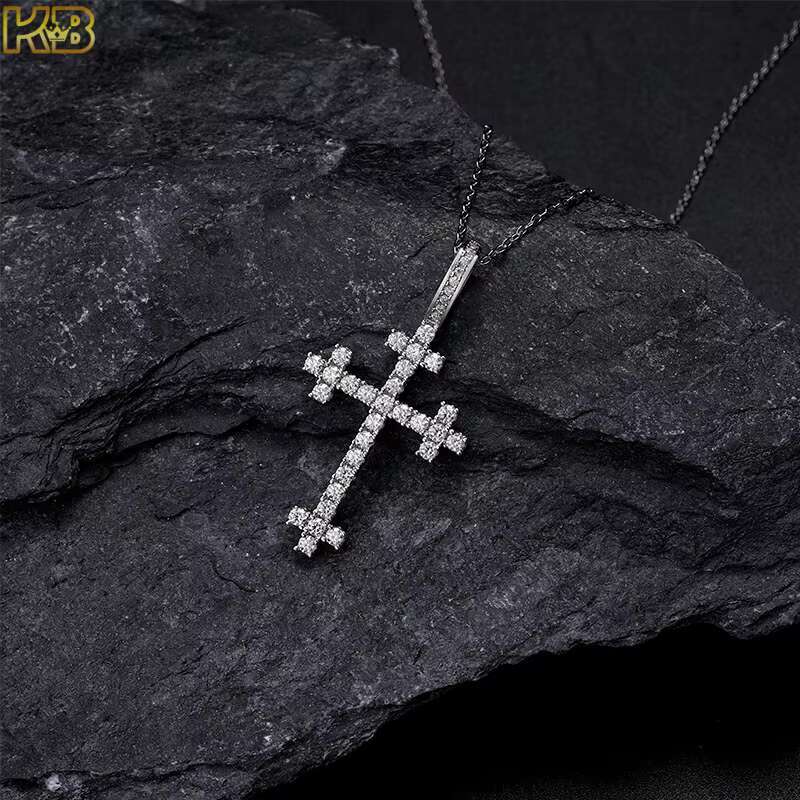 Silver 925 Moissanite Cross Pendant Iced Out Hiphop Design Modern Style Elegant Jewelry Perfect Daily Use