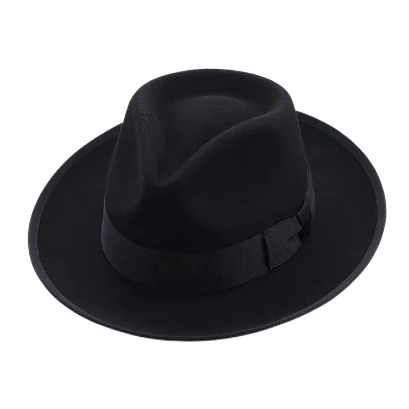Black Fedora hat unisex wide brown jazz top hat autumn winter classic elegant Panama hat gentleman hat wholesale Chapeau 250325