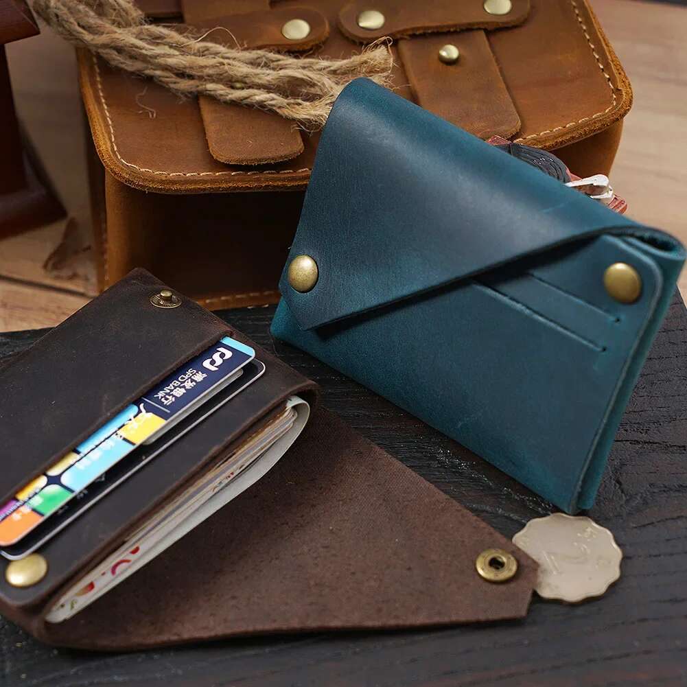 Minimalist Crazy Horse Leather No Wallet Cardholder Coin Wallet Retro Card Set Bag Men's And Women's Slim Designer Wallet