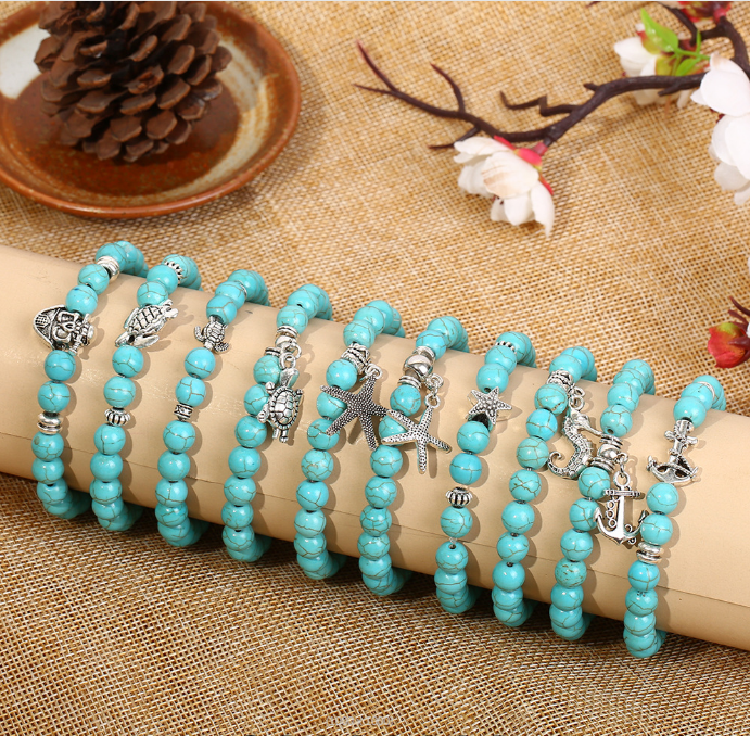 Men women bead bracelets, turquoise bracelets, Bohemian ethnic style bracelets