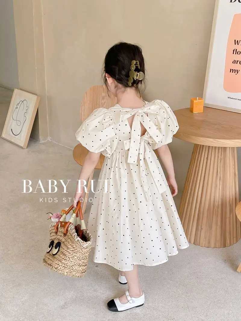 Girls Korean version polka dot backless dress 2025 summer set new baby bubble sleeve princess dress trend W250326