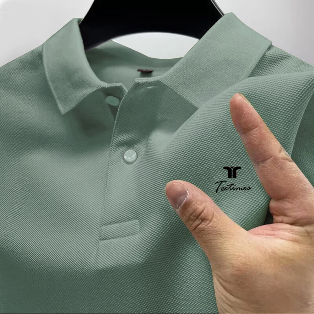 Mens short sleeved cotton polo shirt top with solid color and multi casual summer fashionable business 250326