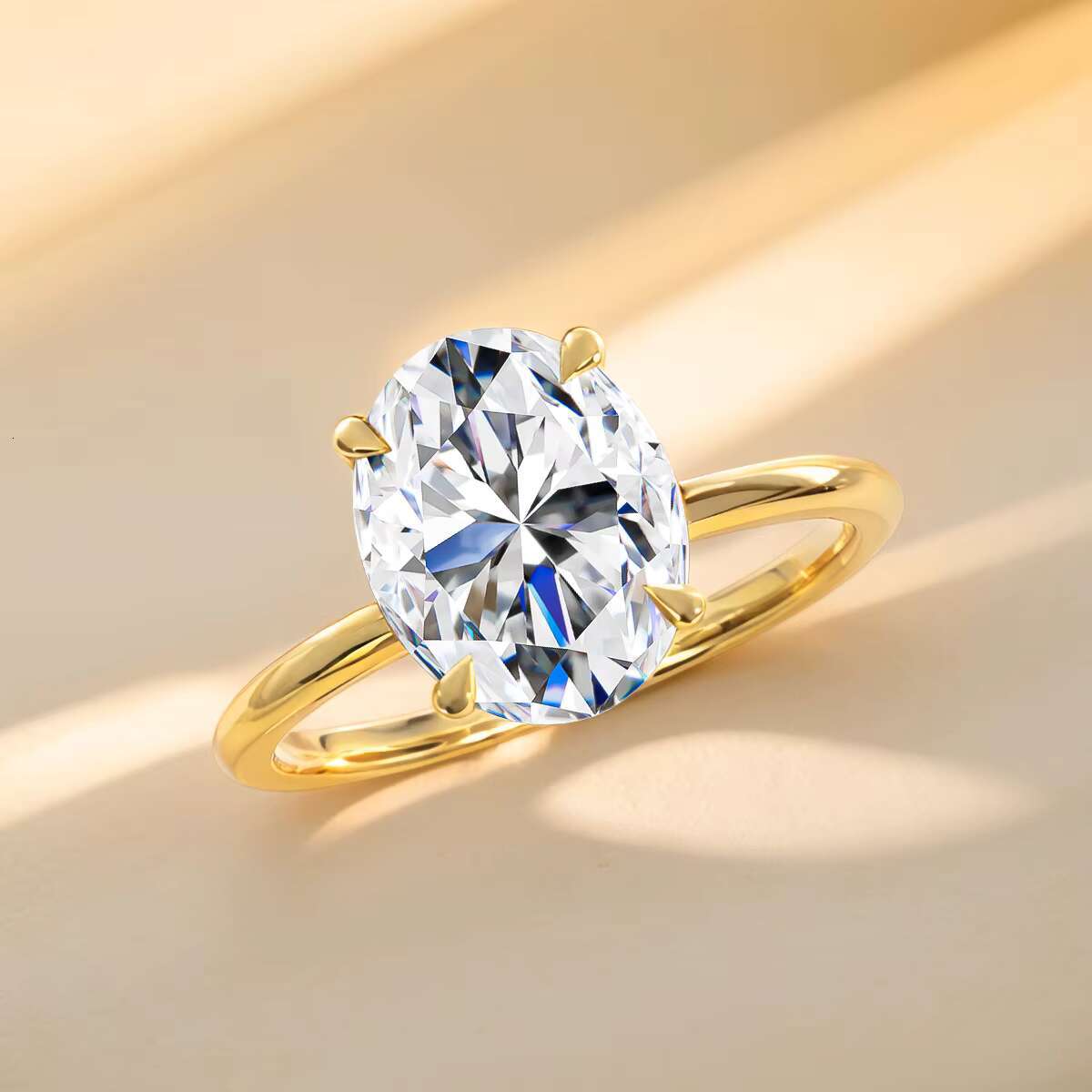 Fine Jewelry Supplier Woman Engagement Wedding Gift Hollow Real 14K Gold 2ct 3ct Diamond Oval Moissanite Rings