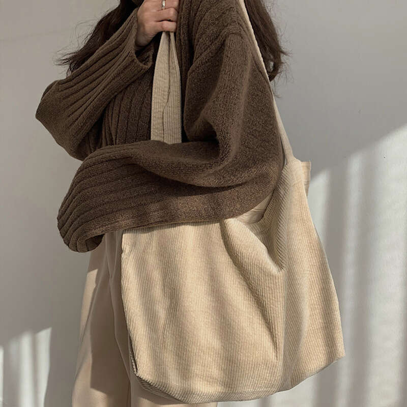 Korean Versatile Large Capacity Shopping Leisure Art Wash Corduroy Simple Women's Shoulder Bag